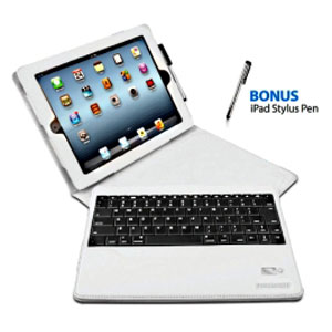 Sleek Portfolio with Detachable Bluetooth Keyboard for the New iPad & iPad 2 - White