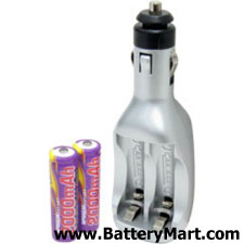 NoMEM Pro DC Car Charger with 2 AA Rechargeable Batteries image