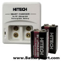 Hitech 9V 2 Bank Smart Charger with 2 9V Lithium Ion Batteries