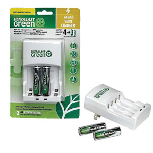 Ultralast Family Battery Charger with 4 AA Batteries