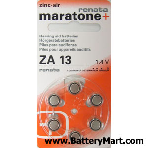 Renata Size 13 Hearing Aid Batteries - 6 Pack