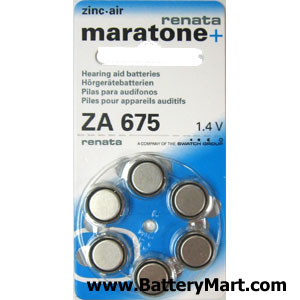 Renata Size 675 Hearing Aid Batteries - 6 Pack