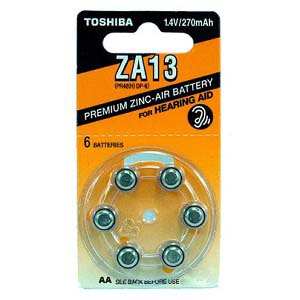 Toshiba Size 13 Hearing Aid Batteries - 6 Pack