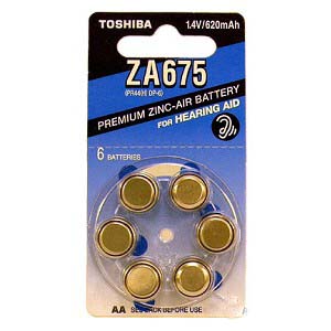 Toshiba Size 675 Hearing Aid Batteries - 6 Pack