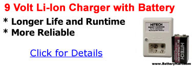 9 Volt Lithium Ion Charger with Batteries - Longer life and runtime, more reliable