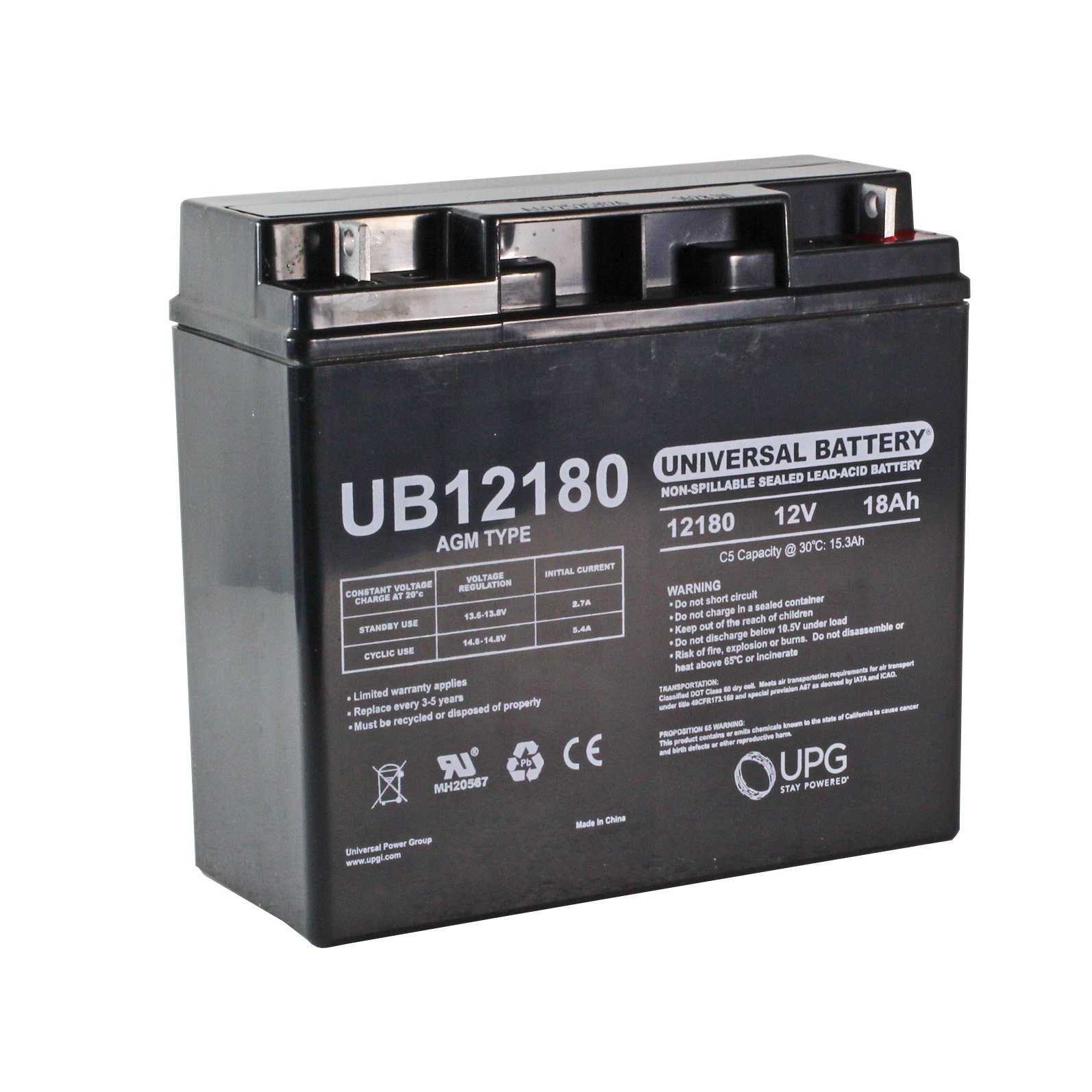 12 Volt 18 Ah Sealed Lead Acid Rechargeable Battery with Nut & Bolt