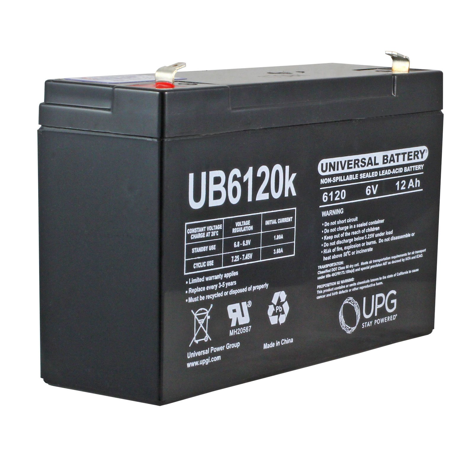 6 Volt 12 Ah Sealed Lead Acid Battery - F1 Terminal: BatteryMart.com