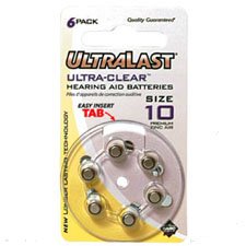 UltraLast Size 10 Hearing Aid Batteries - 6 Pack