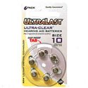 UltraLast Size 10 Hearing Aid Batteries - 6 Pack
