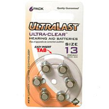 UltraLast Size 13 Hearing Aid Batteries - 6 Pack