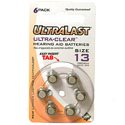 UltraLast Size 13 Hearing Aid Batteries - 6 Pack
