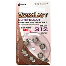 UltraLast Size 312 Hearing Aid Batteries - 6 Pack