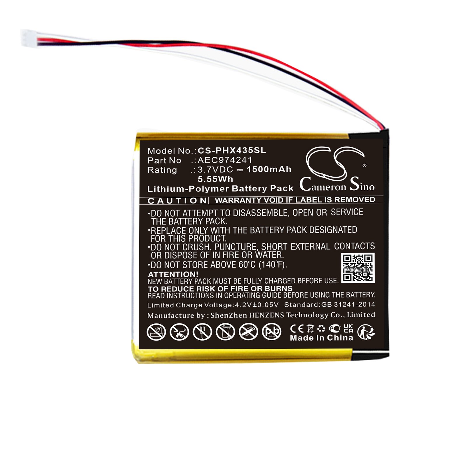 Replacement Philips AEC974241 Projector Battery (3.7V, 1.5Ah, LiPoly