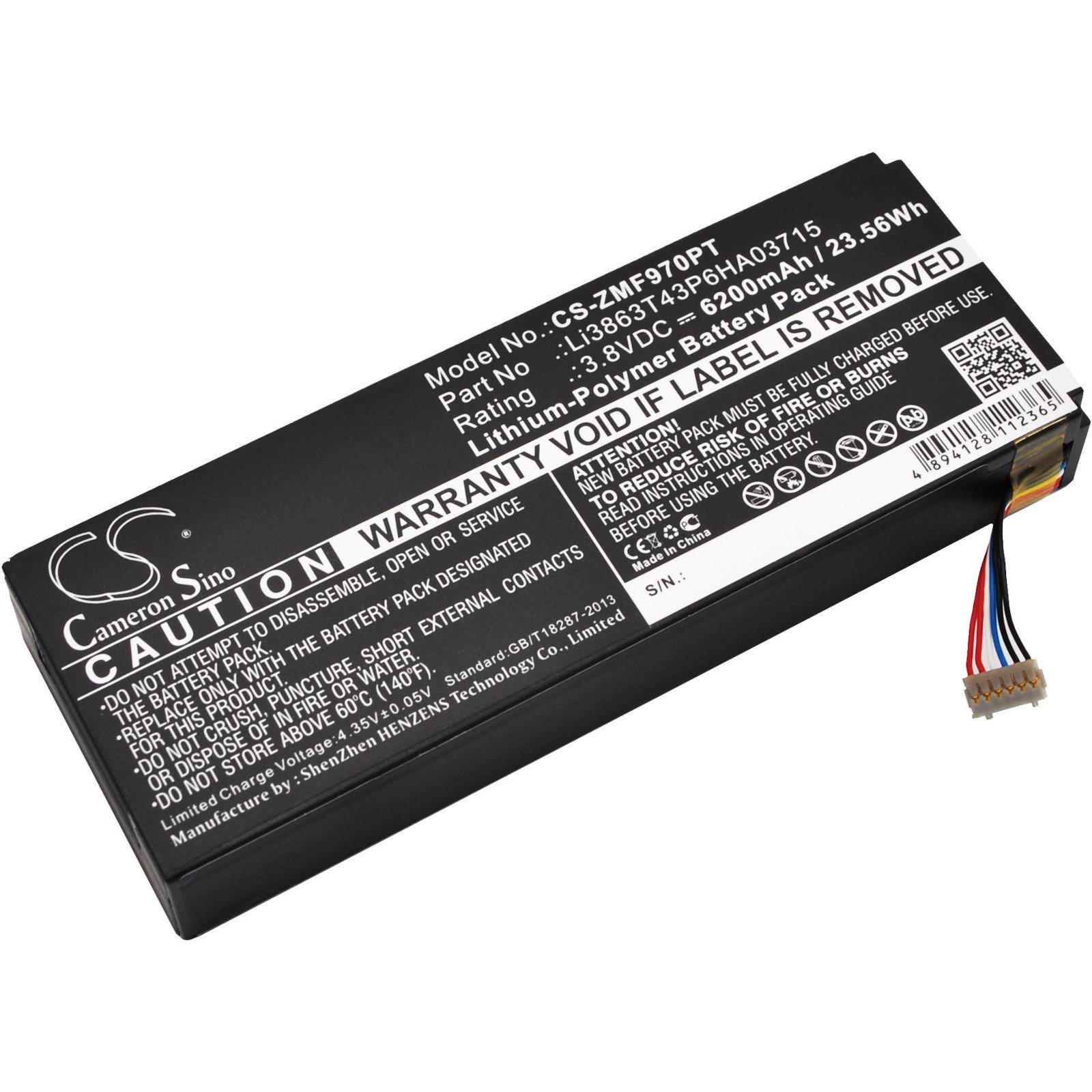 Replacement ZTE Li3863T43P6HA03715 Projector Battery (3.8V, 6.2Ah, Li