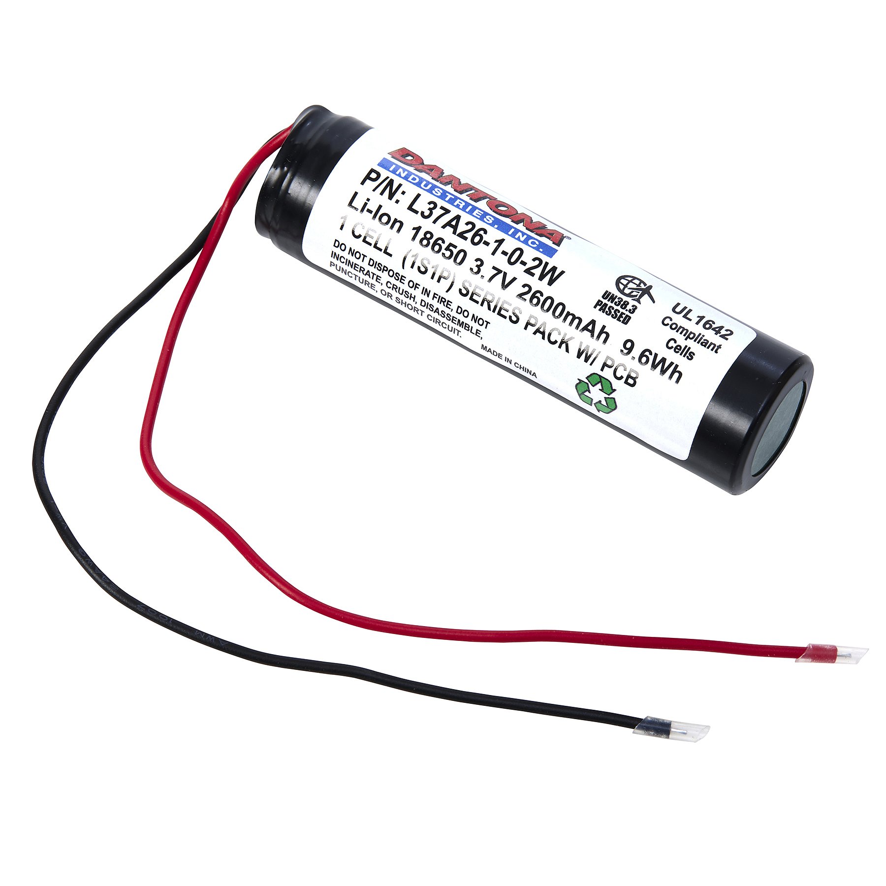 3.7 Volt, 2.6 Ah Lithium Ion Battery Pack Battery Mart