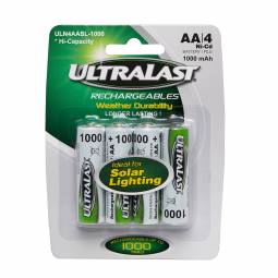 Ultralast AA NiCd Rechargeable High Capacity Solar Light Batteries [4 Pack]