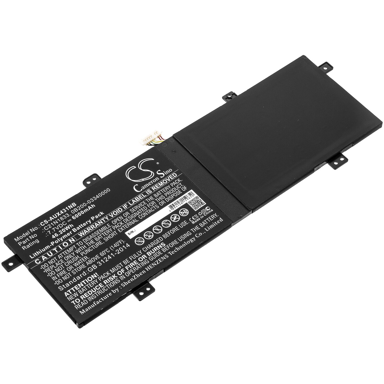Batterie ASUS 6000mAh Vhbw - Remplacement 0B200-03340000 C21N1833 7,7V