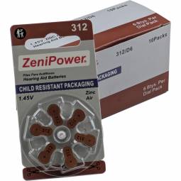 Size 312 Hearing Aid Batteries - 60 Pack - Child-Resistant Packaging