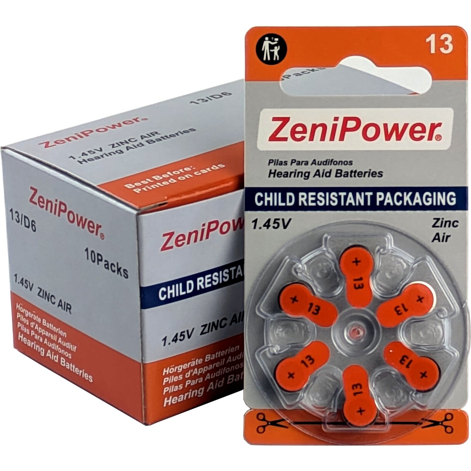 Size 13 Hearing Aid Batteries - 60 Pack - Child-Resistant