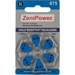 Size 675 Hearing Aid Batteries - 6 Pack - Child-Resistant Packaging