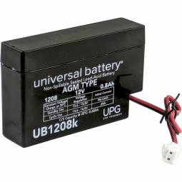 Universal Battery UB1208k (12V 0.8Ah) SLA Battery with Locking 2-Pin JST-SM Connector
