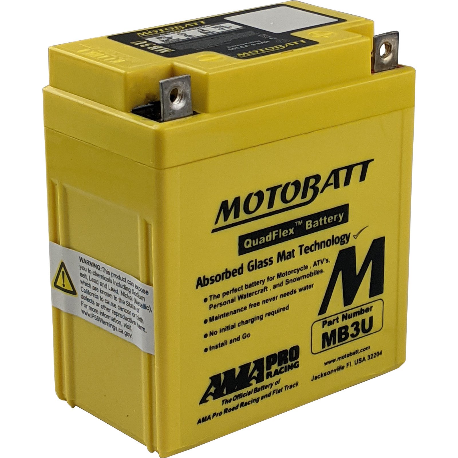 Motobatt MB3U 12V 3.8Ah AGM Battery Free Shipping Battery Mart