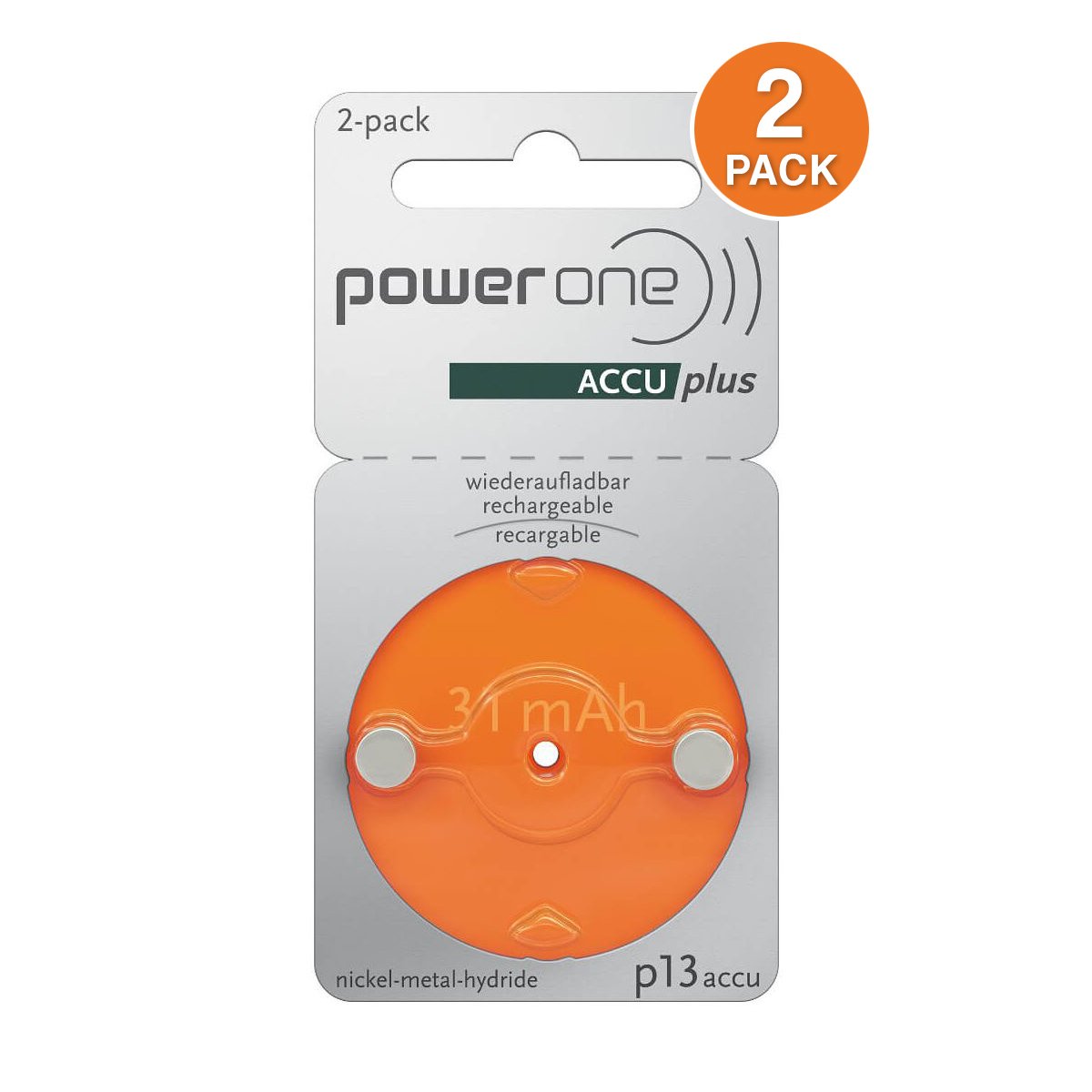 [2 Pack] Size 13 Rechargeable Hearing Aid Batteries Battery Mart