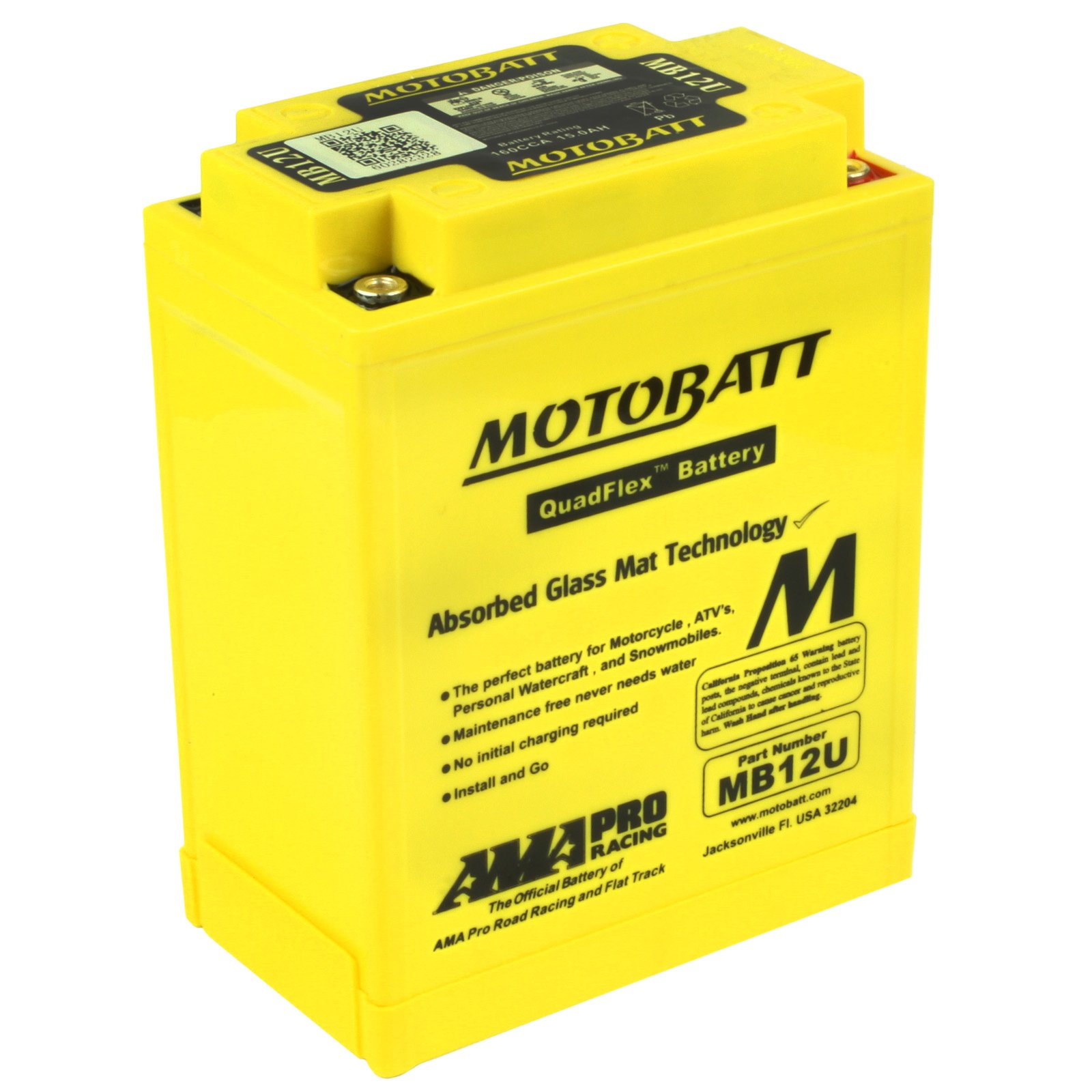 Motobatt MB12U 12V 15Ah AGM Battery Free Shipping