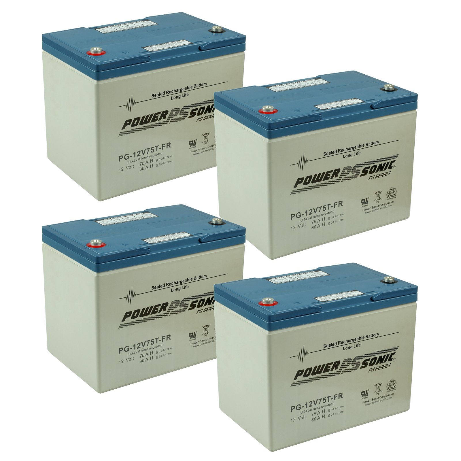 [4 Pack] 12 Volt 75 Ah Sealed Lead Acid Rechargeable Batteries Insert