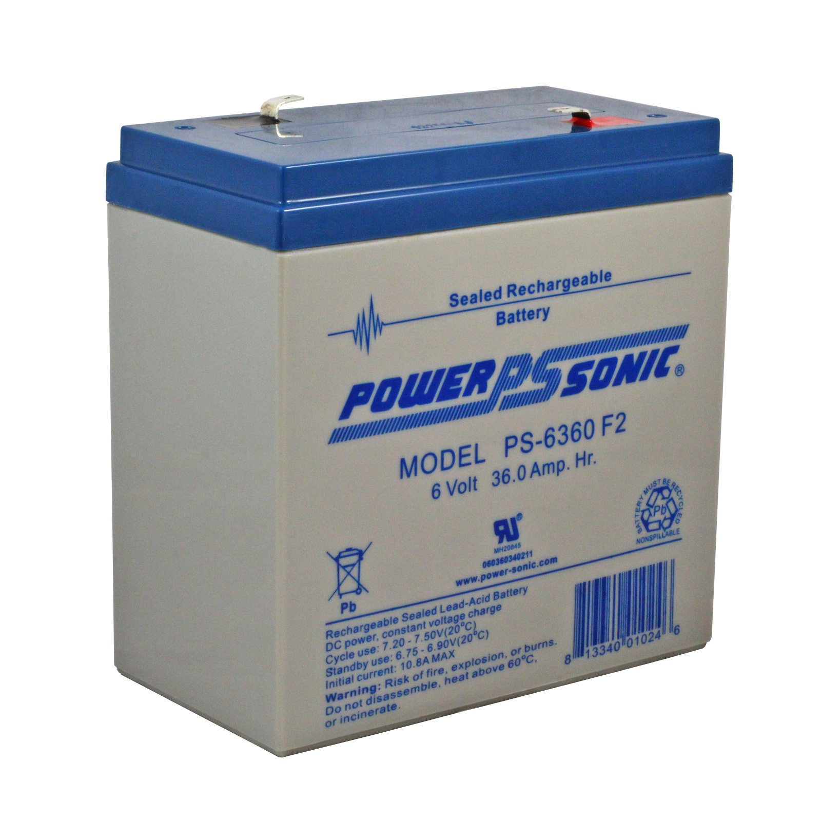 6 Volt 36 Ah Sealed Lead Acid Rechargeable Battery F2 Terminals