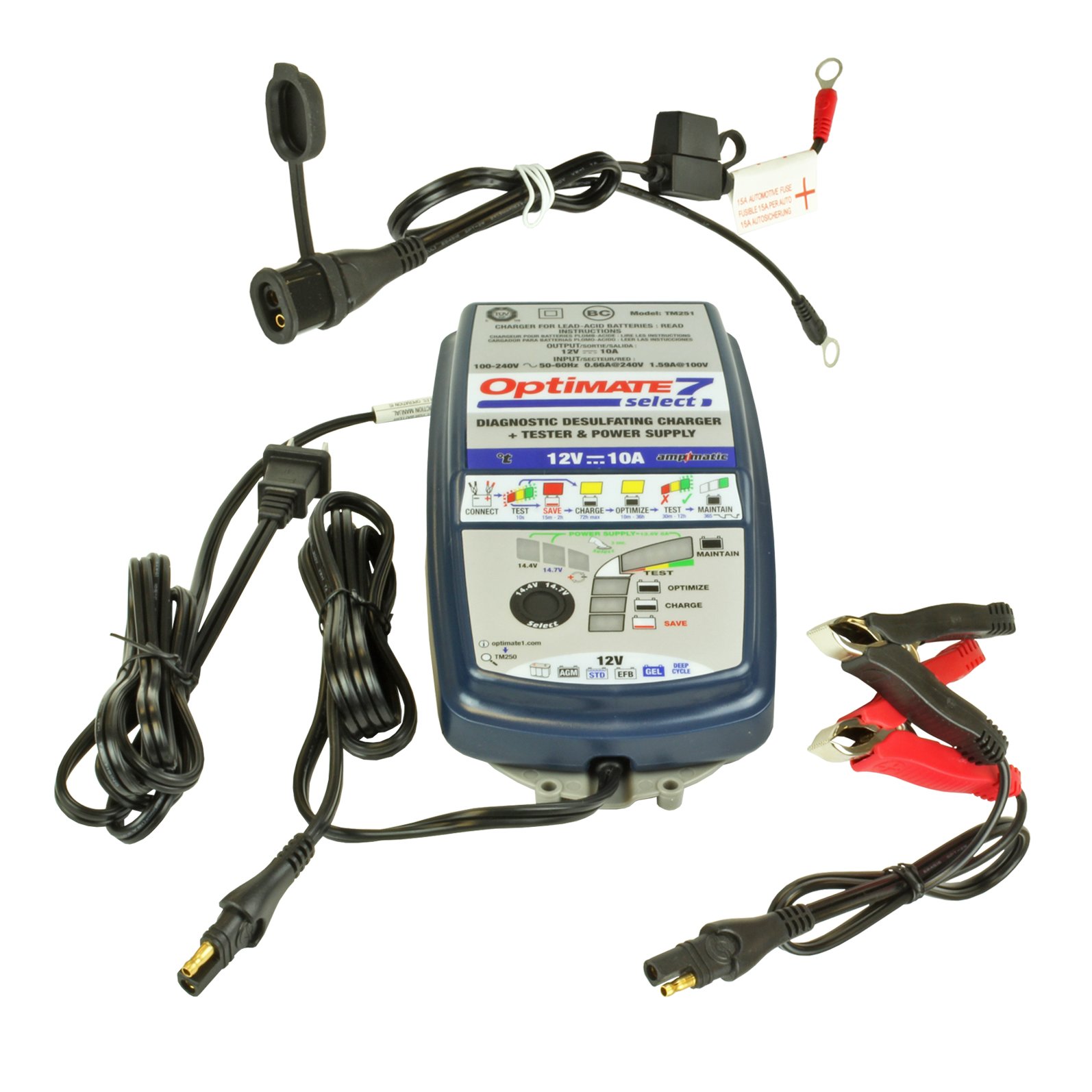 OptiMate TM251 7 Select 10 Amp Battery Charger for 12V Starting and